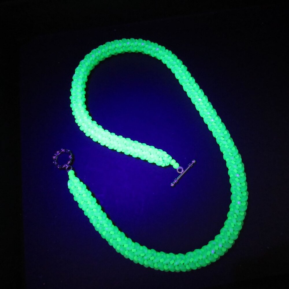 Handwoven Uranium glass Superduo necklace